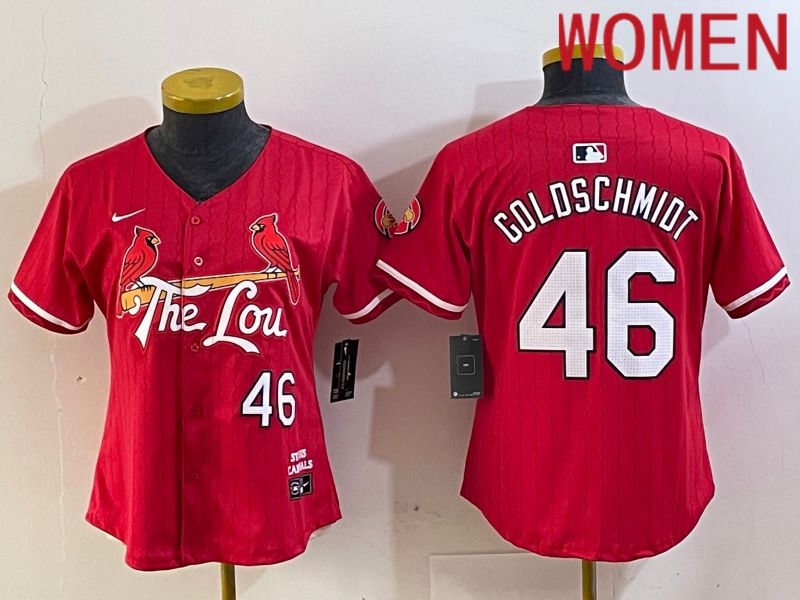 Women St.Louis Cardinals 46 Goldschmidt Red City Edition 2024 Nike MLB Jersey style 1